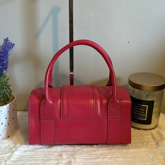 Structured Pink Leather Satchel with Top Handle - Picture 2 of 10